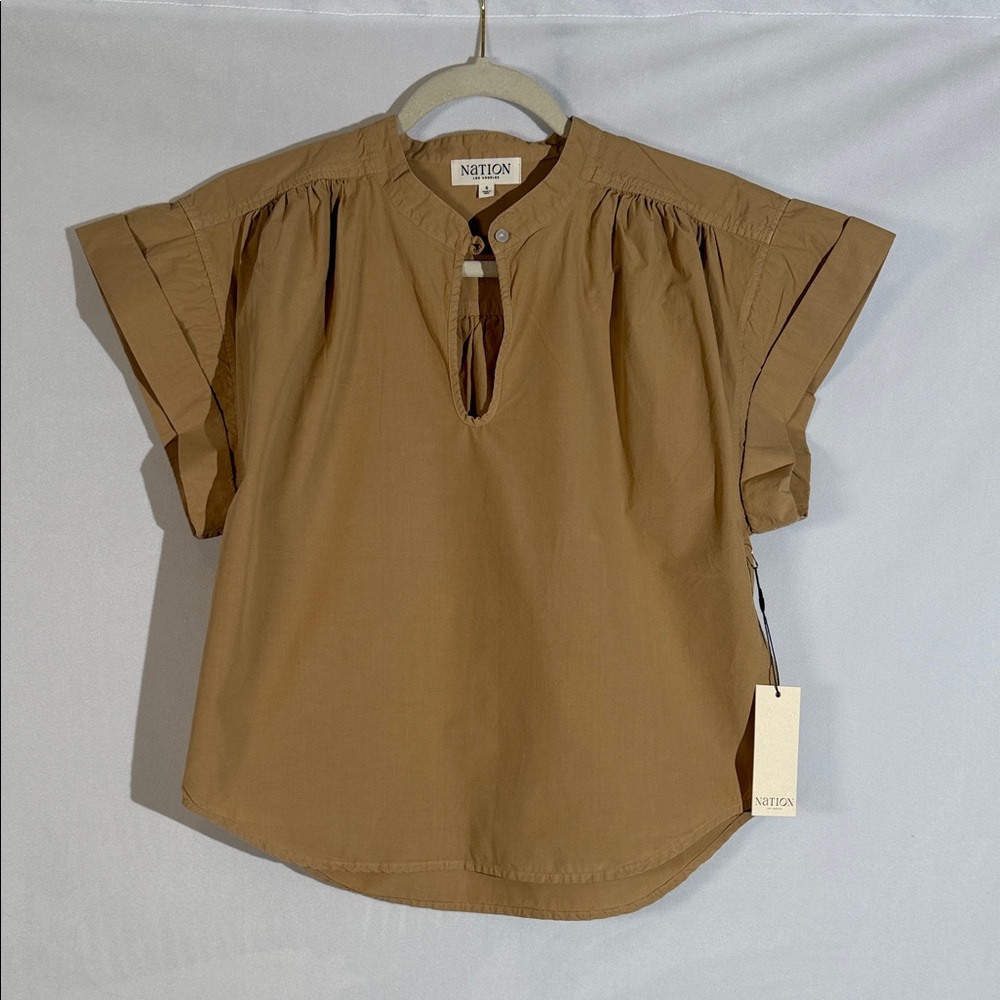 NWT Nation Los Angelos Ruth Top Blouse Size S In Toffee Color  100% Pima Cotten